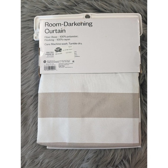 Room darkening Curtain panel, tan and white stripe - Picture 2 of 3